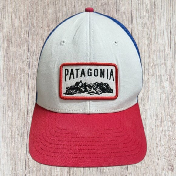 Vintage Patagonia Emblem Patch Red White Blue SnapBack Truckers Mesh Hat Cap - Picture 2 of 10